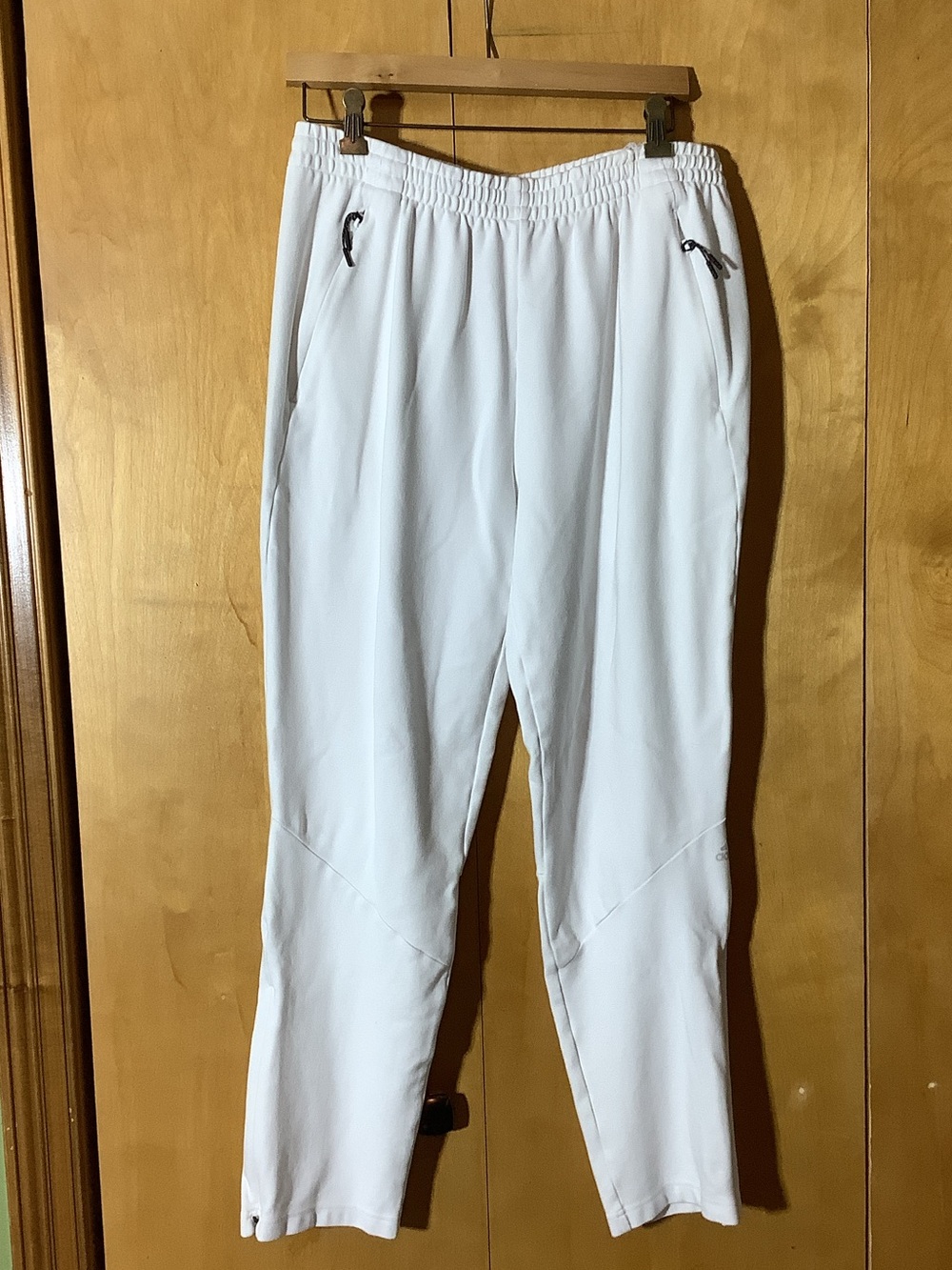 Adidas white track pants, size large